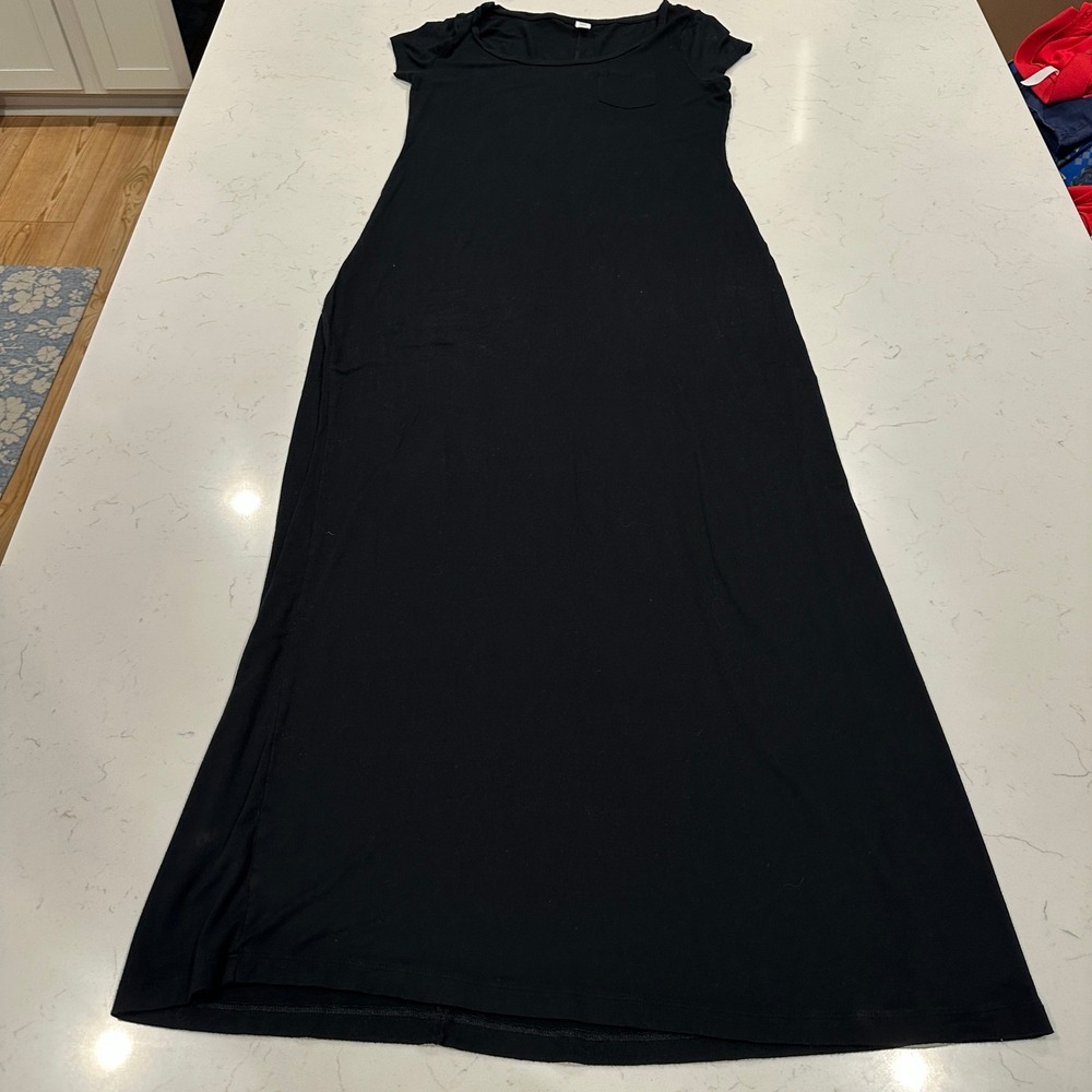 Old Navy Womens Black Short Sleeve Pocket Maxi Dress Medium Jersey Knit Scoop